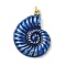 Rack Plating Brass Enamel Pendants, with Jump Ring, Long-Lasting Plated, Cadmium Free & Lead Free, Conch Charm, Real 18K Gold Plated, Blue, 34x25x5mm, Hole: 3mm