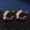 Brass Enamel C-Shaped Stud Earrings, Real 18K Gold Plated, Brown, 24x8mm