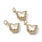 Brass Micro Pave Cubic Zirconia Pendants, Bowknot, with Glass & Loop, Long-Lasting, Lead Free & Cadmium Free, with Glitter Powder, Faceted, White, Real 18K Gold Plated, 10.5x15.5x4.5mm, Hole: 3mm