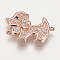 Brass Micro Pave Cubic Zirconia Puppy Links connectors, Beagle Dog, Clear, Rose Gold, 14x20.5x4mm, Hole: 1mm