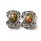 Natural Unakite Multi-Strand Links, Rectangle, with Brass Micro Pave Cubic Zirconia Findings, Rack Plating, Lead Free & Cadmium Free, 21.5x17.5x10.5mm, Hole: 2mm