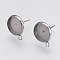Non-Tarnish 202 Stainless Steel Stud Earring Settings, with 304 Stainless Steel Pins and Loop, Flat Round, Stainless Steel Color, Tray: 10mm, 14.5x12x2mm, Hole: 1.5mm, Pin: 0.8mm