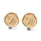 Brass Stud Earring Findings, with Loop, Nickel Free, Real 18K Gold Plated, Flat Round with Bee, 13~13.5x13.5mm, Hole: 2mm, Pin: 0.8mm