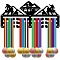 Sports Theme Iron Medal Hanger Holder Display Wall Rack, 3-Line, with Screws, Skiing, 130x290mm, Hole: 5mm