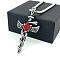 Stainless Steel Ruby Rhinestone Snake Wrapped Wing Wand Pendant Necklaces for Men, Stainless Steel Color