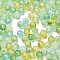 Frosted Transparent Acrylic Beads, Round, with Gold Foil & Glitter, Gradient Color, Light Green, 8x7.5mm, Hole: 2mm, about 2000pcs/500g
