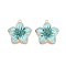 Rack Plating Alloy Enamel Pendants, Cadmium Free & Nickel Free & Lead Free, Light Gold, Flower Charm, Pale Turquoise, 27.5x25x3.5mm, Hole: 2mm
