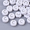 Plating Acrylic Beads, Silver Metal Enlaced, Horizontal Hole, Flat Round with Letter, White, Letter C, 7x4mm, Hole: 1.2mm, about 3600pcs/500g.
