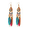 Feather Alloy Seed Beads Dangle Earrings, Teardrop, Colorful, 134x21mm