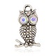 Antique Silver Alloy Rhinestone Owl Pendants for Halloween Jewelry ALRI-J058-28AS-1