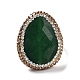 Natural Dyed Jade Teardrop Adjustable Ring with Rhinestone RJEW-E052-02G-02-2