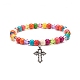 Bracelet extensible en perles synthétiques turquoise (teint) et acrylique avec breloque en alliage pour femmes BJEW-JB08627-06-1
