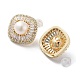 Rhombus Natural Pearl Stud Earrings with Brass Micro Pave Cubic Zirconia and 925 Sterling Silver Pins EJEW-P256-87G-2