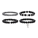4 pièces 4 style naturel obsidienne sans yeux et pierre de lave ensemble de bracelets perlés BJEW-JB09085-1