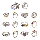 7 pièces 7 style strass coeur & étoile & demi-rond ouvert manchette anneaux sertis de perles oeil de chat RJEW-TA0001-03-1