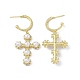 Cubic Zirconia Ring with Cross Dangle Stud Earrings with Plastic Pearl Beaded EJEW-I277-08G-2