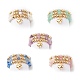 3 Uds. 3 anillos de dedo con cuentas de latón y piedras preciosas naturales de estilo con 304 colgantes de corazón de acero inoxidable para mujer RJEW-JR00471-1