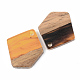 樹脂＆ウォールナットウッドペンダント  ポリゴン  オレンジ  21x18.5x3mm  穴：2mm RESI-S389-033A-A01-2