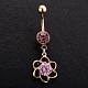 Piercing Jewelry Real 18K Gold Plated Brass Rhinestone Flower Navel Ring Belly Rings AJEW-EE0001-40B-3