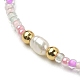 Natural Pearl & Seed & Brass Braided Bead Bracelets BJEW-JB09614-4