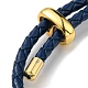 Brass Column Bar Link Bracelet with Leather Cords BJEW-G675-05G-02-3