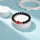 Cornaline d'agate rouge naturelle (teintée et chauffée) et bracelet extensible de perles rondes en onyx noir BJEW-JB08642-2