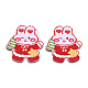 プリントエンボス不透明アクリルカボション  クリスマスのスタイル  キャンディケインを持つウサギ  レッド  43.5x37x2mm OACR-N135-02A-01A-2