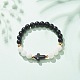 Natural White Jade & Synthetic Turquoise(Dyed) Stretch Bracelet with Cross BJEW-JB08295-01-2