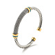 304 браслет в форме веревки из нержавеющей стали с открытой манжетой и стразами для женщин BJEW-D449-01GP-03-3