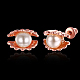 Shell Shape Tin Alloy and Round Imitation Pearl Stud Earrings EJEW-BB16330-2