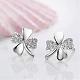 Real Platinum Plated Brass Four Leaf Clover Stud Earrings EJEW-EE0001-231-3