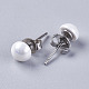 Electroplate Shell Pearl Stud Earrings EJEW-I209-07-6mm-2