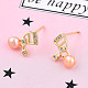 Aretes de perla rosa perla natural con nota musical y circonita cúbica EJEW-T019-05G-2