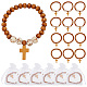 Arricraft 30 pièces 2 style bois naturel rond perlé bracelets extensibles avec breloques croix pour hommes femmes BJEW-AR0001-08-1