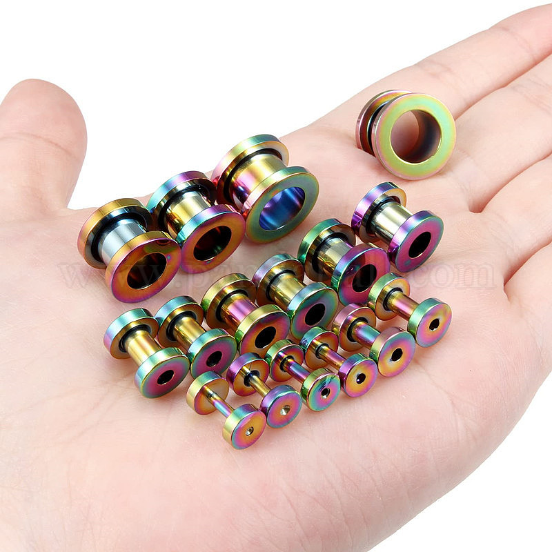 Faux écarteur Oreille Lot De 12 Tunnels D'oreille 6-20mm - Acier Inox 316L - Colorés - Double