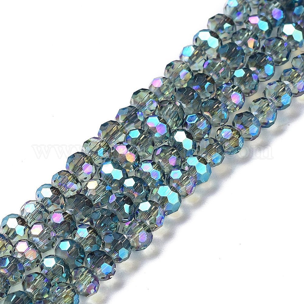 5 Strd Electroplate Glass Beads Faceted Twist Round Rainbow Plated Beads 14x14mm