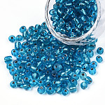 6/0 Perlas de semillas de vidrio, plata forrada agujero redondo, redondo, acero azul, 4mm, agujero: 1.5 mm, aproximamente 6639 unidades / libra