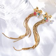 Латунные серьги-гвоздики с кисточками-бантиками EJEW-R014-14G