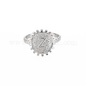 304 anillo redondo plano de acero inoxidable con letra inicial abierta para hombres y mujeres RJEW-S405-246P-Z