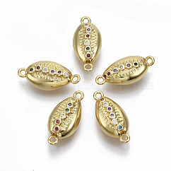 Connettori in ottone micro pavimentato in zirconia cubica,  cadmio& piombo libero, forma di conchiglia di ciprea, colorato, oro, 20.5x10x7mm, Foro: 1.5 mm
