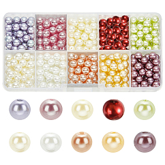 10 couleur perles de verre rondes nacrées écologiques, teinte, couleur mixte, 6mm, Trou: 1.2~1.5mm, environ 60pcs / compartiment, 600 pcs / boîte