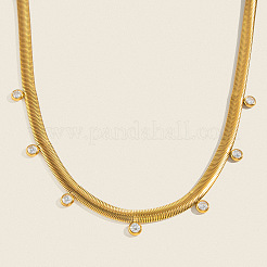Collares de cadena plana tipo serpiente de acero inoxidable 304 de 6 mm con borla de circonita cúbica transparente para mujer.&nbsp;AU3115
