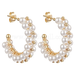 Boucles d'oreilles à tige en forme de C avec perles de coquillage&nbsp;EJEW-TA00593