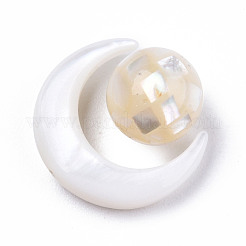天然淡水シェルビーズ  天然ホワイトシェルビーズ  丸い月  月：15x12.5x3.5mm  ラウンド：8mm  穴：0.8mm  約2個/セット&nbsp;SSHEL-N032-51-A01