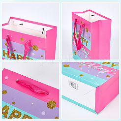 4 шт. 4-цветные прямоугольные бумажные пакеты с принтом на тему дня рождения и ручкой-лентой ABAG-SP0001-21