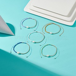 5шт 5 цвета натуральный жемчуг и стеклянные плетеные браслеты из бисера набор для женщин BJEW-JB08888