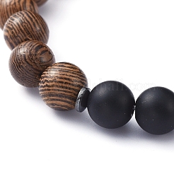 Bracelets extensibles en perles de bois naturel&nbsp;BJEW-JB05231-02