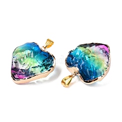 ライトゴールド真鍮ガラスペンダント  鉄パーツ  ハート  藤紫色  31x29.5~30x12.5~13mm  穴：7x4mm&nbsp;GLAA-N001-24D
