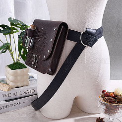 Sac ceinture médiéval rectangulaire en cuir PU avec 2 bouteille de potion en verre&nbsp;AJEW-WH0696-575A