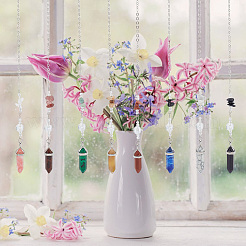 Драгоценный камень в виде чипа и пули со стеклянной подвеской HJEW-AB00400